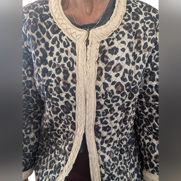 Vintage Carole Little Silk Quilted Leopard Print Cardigan Jacket Women’s L - Picture 5 of 10
